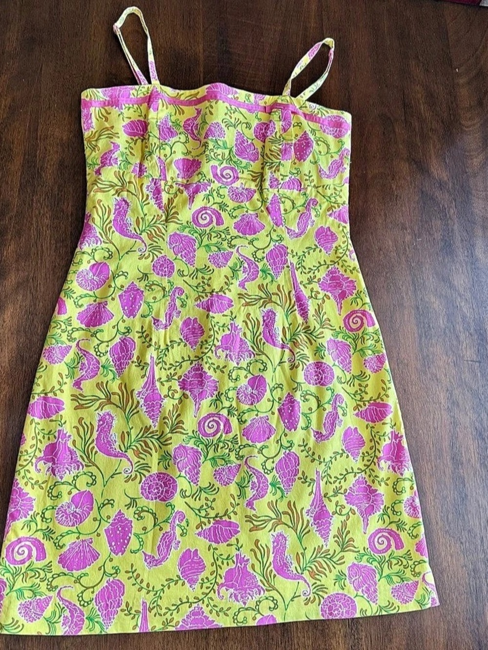 Vintage Key West Cotton Tropical Shell Mini Dress Sz 8 - 80s/90s Resortwear